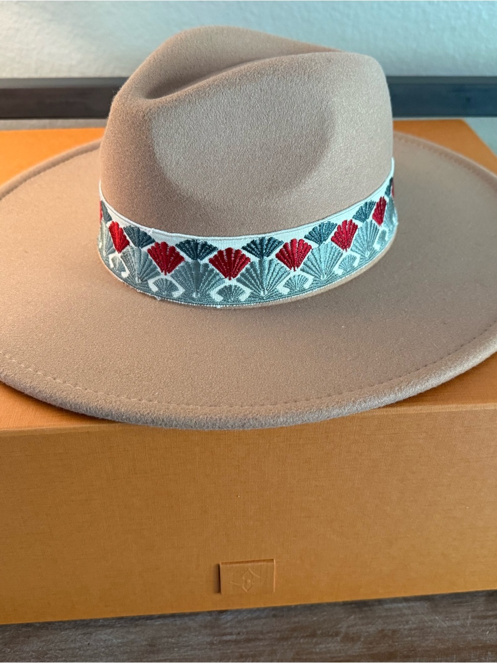 Wide-Brim Fedora with Embroidered Ribbon